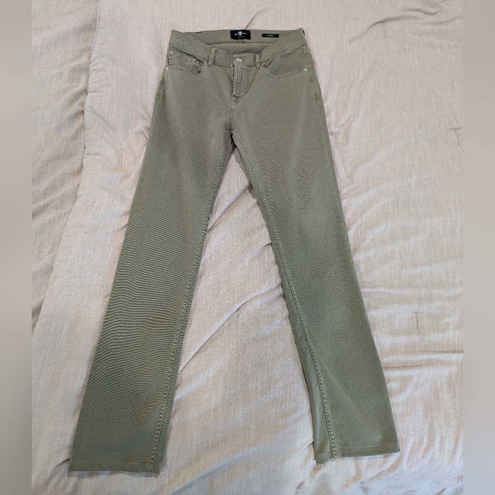 7 For All Mankind Men's Slimmy Olive Green Jeans, Size 29